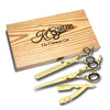 Combo Box - 6.5 Inch Professional Razor Edge Shear + Straight Edge Razor + 6.5 Inch Barber Hair Thinning Shear (Golden)