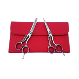 6 Inch Professional Razor Edge Shear + 6 Inch Barber Hair Thinning Shear (Silver) with Free Pouch Red